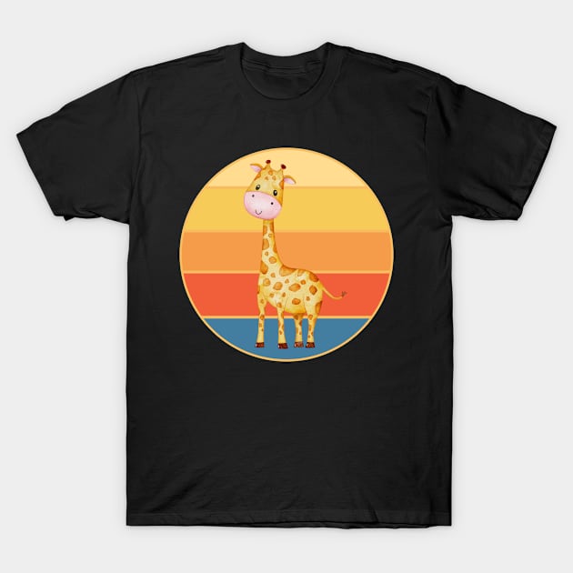 Cute Giraffe Retro Sunset Vintage Animal Lover Design T-Shirt by Inspirational And Motivational T-Shirts